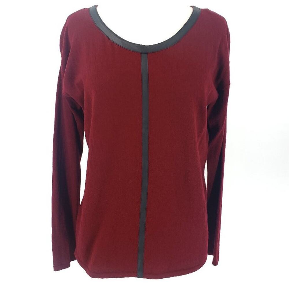 Kenar Extra Fine Merino Wool Sweater - Faux Leather Accents – Size Medium